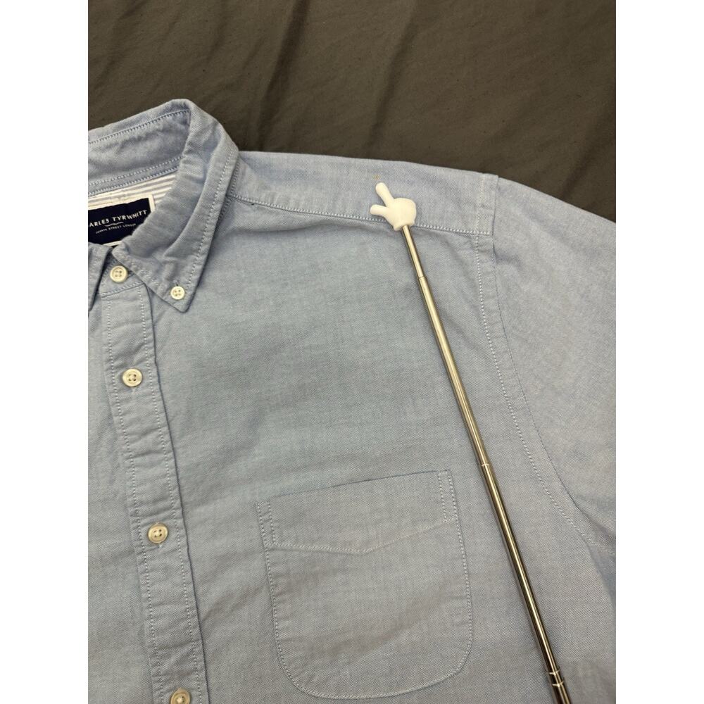 Charles Tyrwhitt Shirt Mens XL Blue Oxford Button Down Short Sleeve Classic Fit - Picture 14 of 14